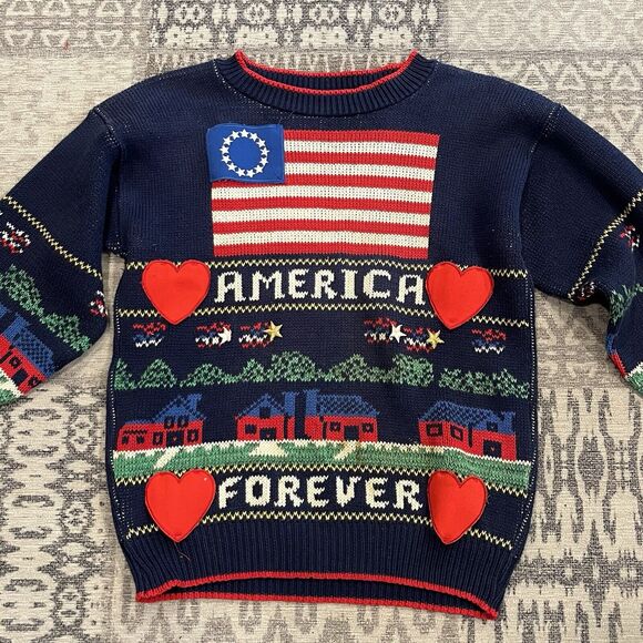 Sweater Loft Womens Patriotic Sweater Small Vintage America Forever Made In USA - Picture 2 of 11